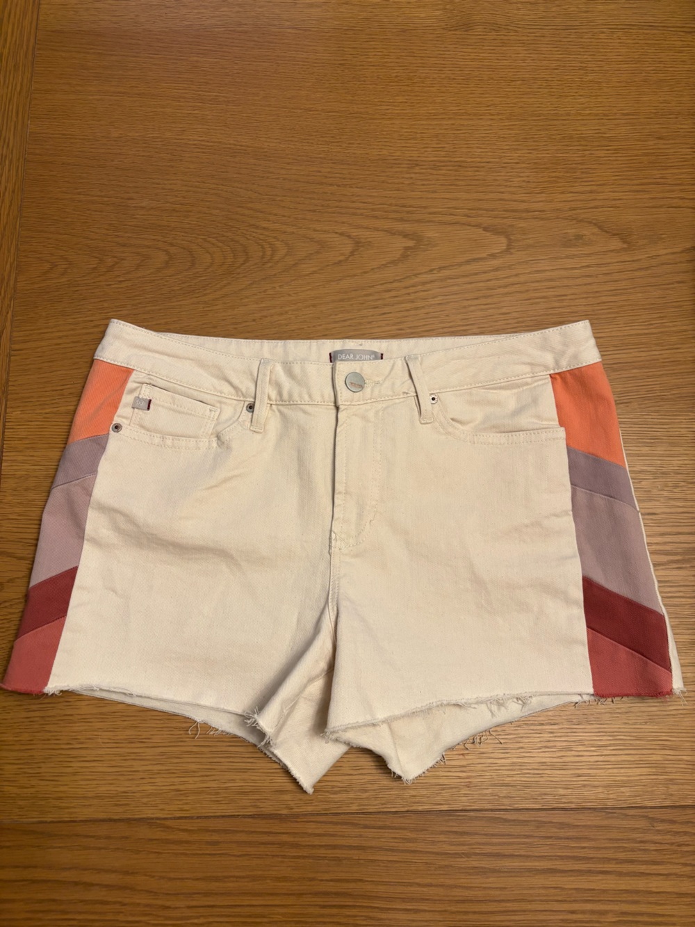 Dear John High Rise Cream Shorts with Color Side Stripes Size 31 Womens - Picture 1 of 10